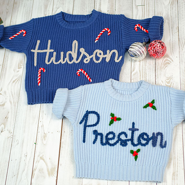 Christmas Baby Sweater Hand Embroidered Name, Christmas Boy and Girl Sweater, Christmas Gift For Baby and Kids, Christmas Gift