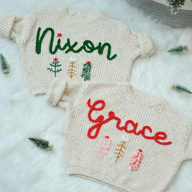 Christmas Baby Sweater Hand Embroidered Name, Christmas Boy and Girl Sweater, Christmas Gift For Baby and Kids, Christmas Gift