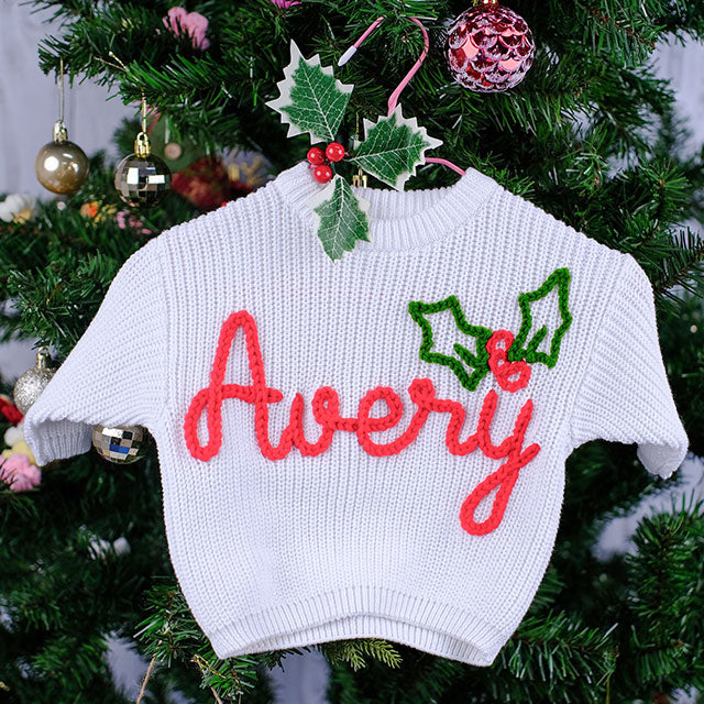 Christmas Baby Sweater Hand Embroidered Name, Christmas Boy and Girl Sweater, Christmas Gift For Baby and Kids, Christmas Gift