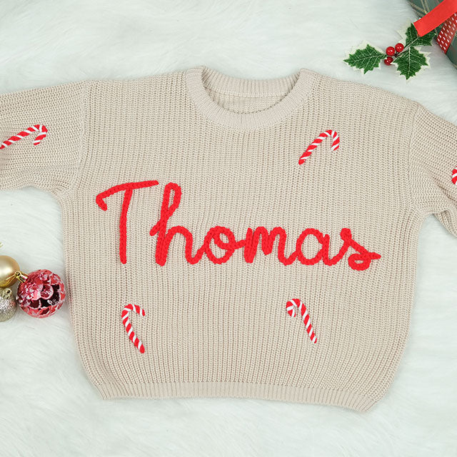 Christmas Baby Sweater Hand Embroidered Name, Christmas Boy and Girl Sweater, Christmas Gift For Baby and Kids, Christmas Gift