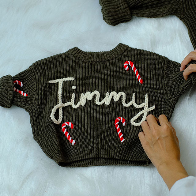 Christmas Baby Sweater Hand Embroidered Name, Christmas Boy and Girl Sweater, Christmas Gift For Baby and Kids, Christmas Gift